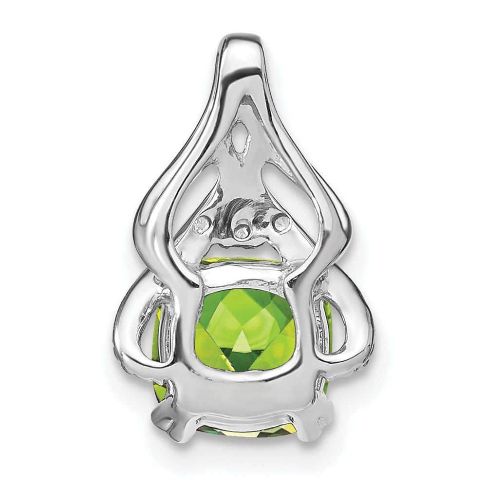 14k White Gold Cushion Peridot and Diamond Pendant (1.45 grams)
