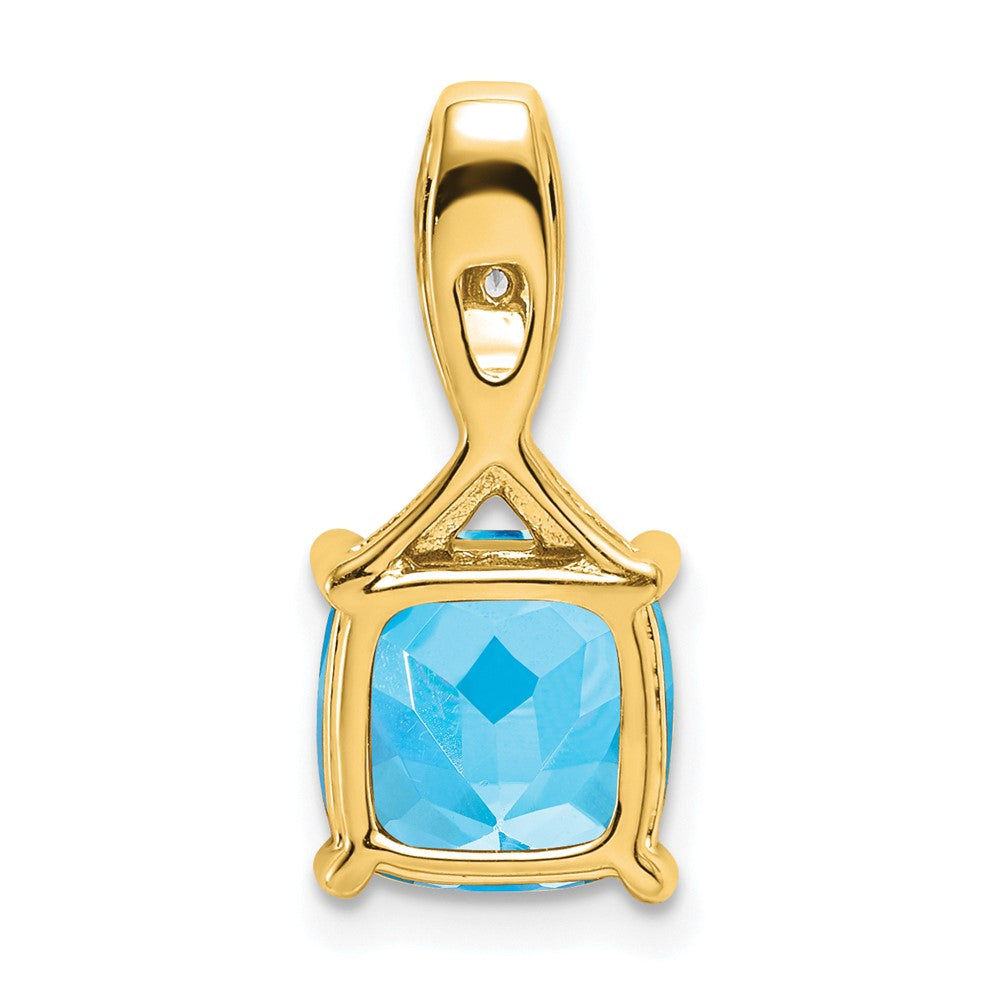 14k Cushion Blue Topaz and Diamond Pendant (1.15 grams)