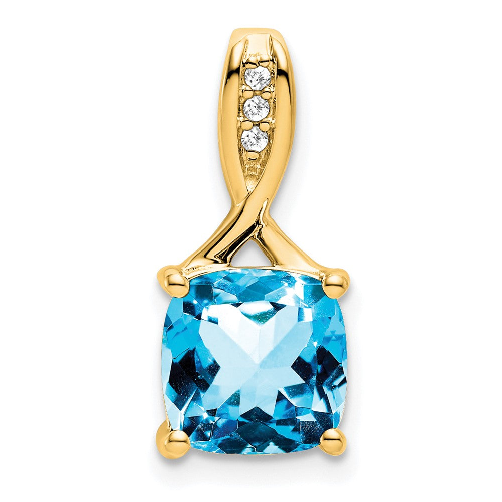 14k Cushion Blue Topaz and Diamond Pendant (1.15 grams)