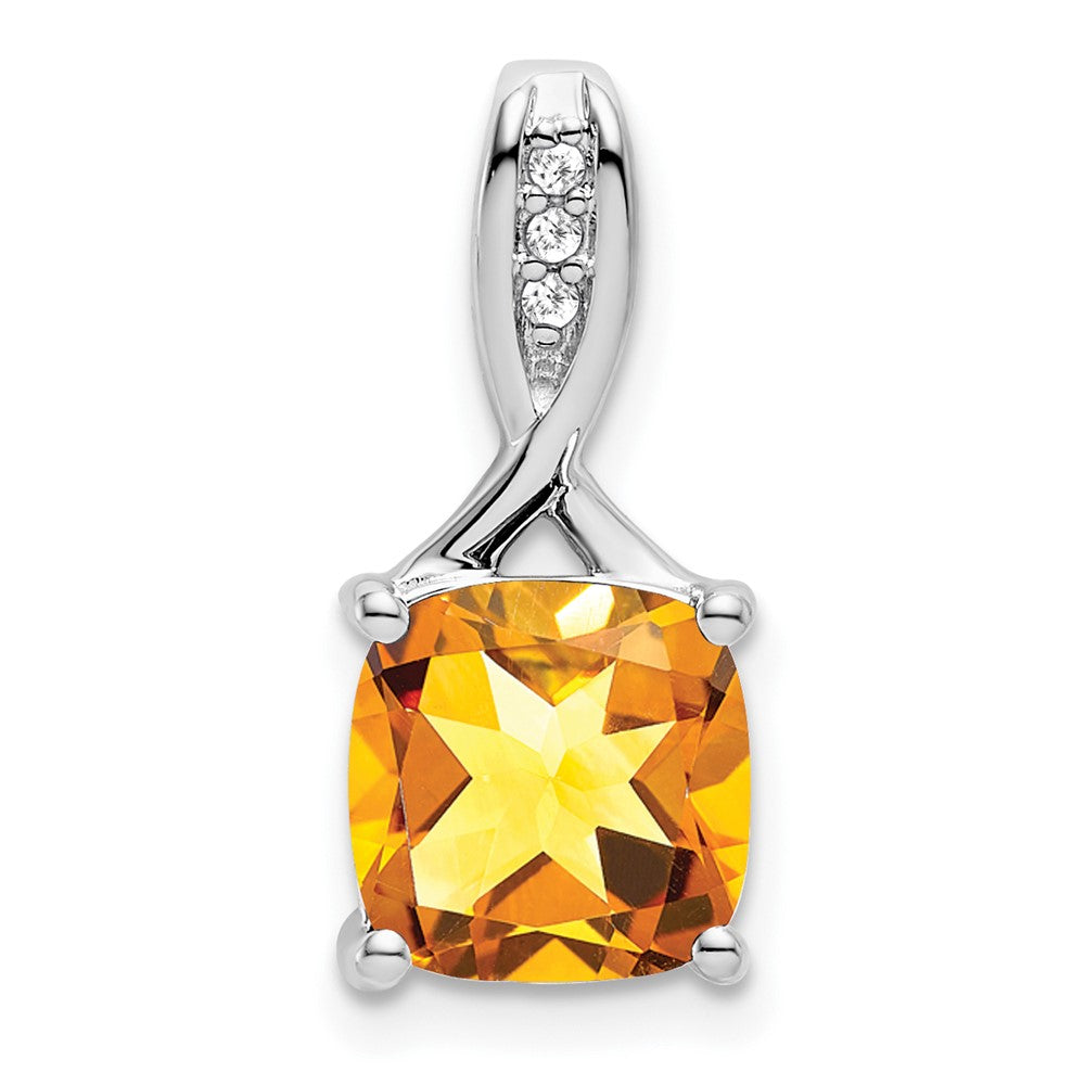 14k White Gold Cushion Citrine and Diamond Pendant (1.15 grams)