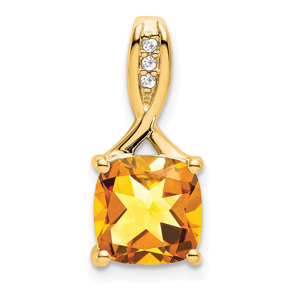 14k Cushion Citrine and Diamond Pendant (1.15 grams)
