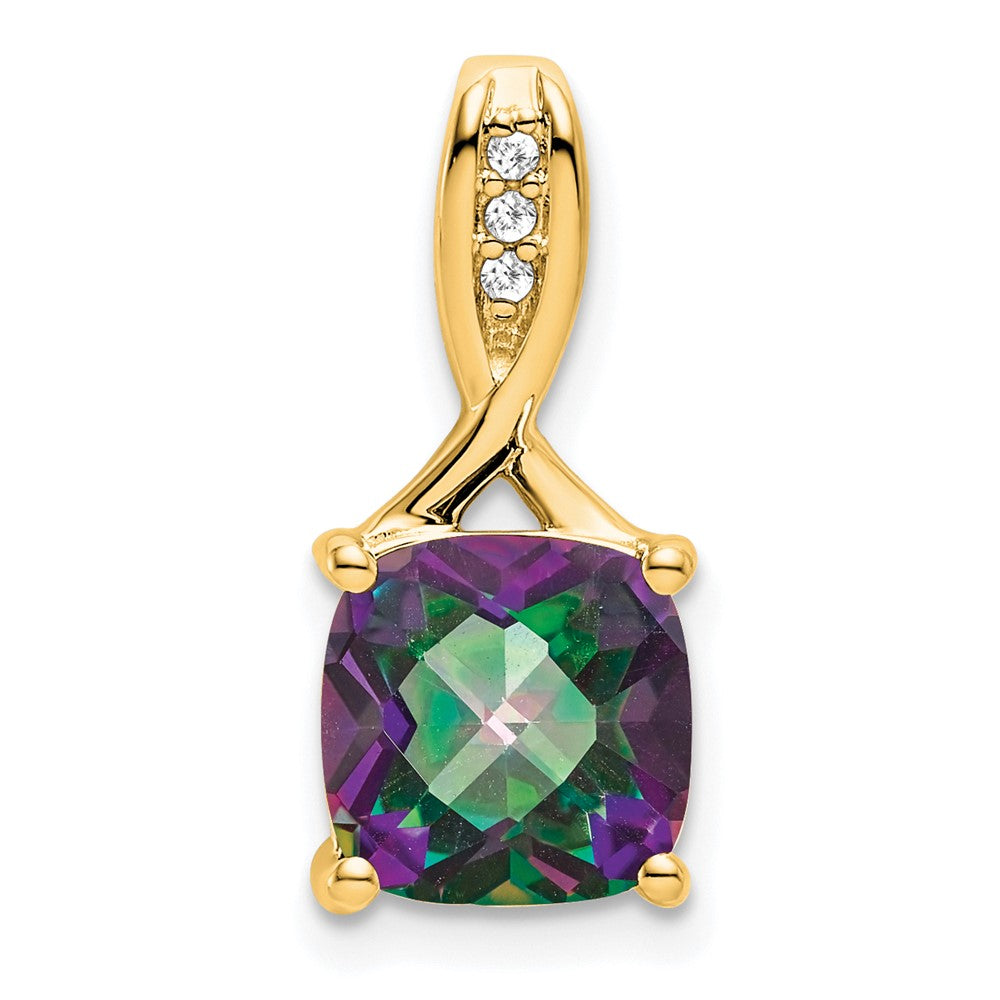 14k Cushion Mystic Fire Topaz and Diamond Pendant (1.15 grams)