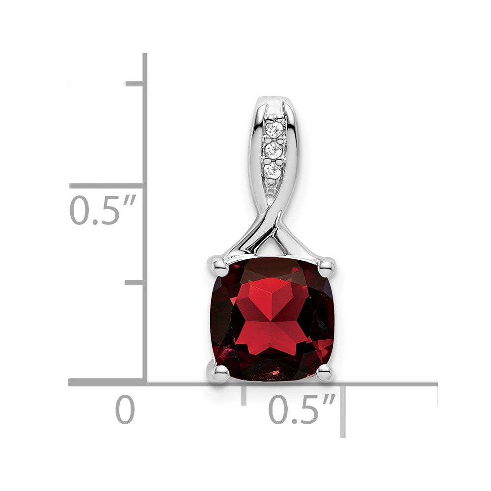 14k White Gold Cushion Garnet and Diamond Pendant (1.15 grams)