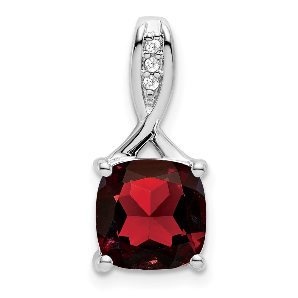14k White Gold Cushion Garnet and Diamond Pendant (1.15 grams)