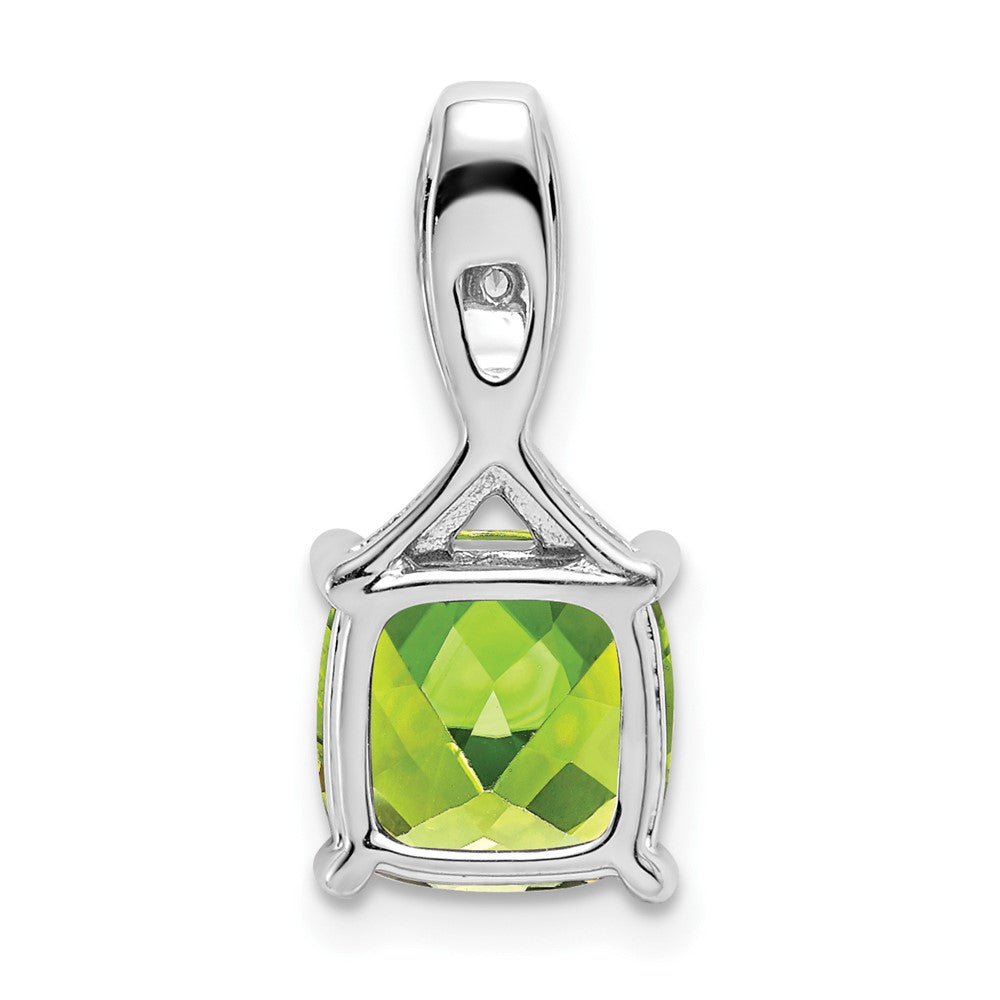 14k White Gold Cushion Peridot and Diamond Pendant (1.15 grams)