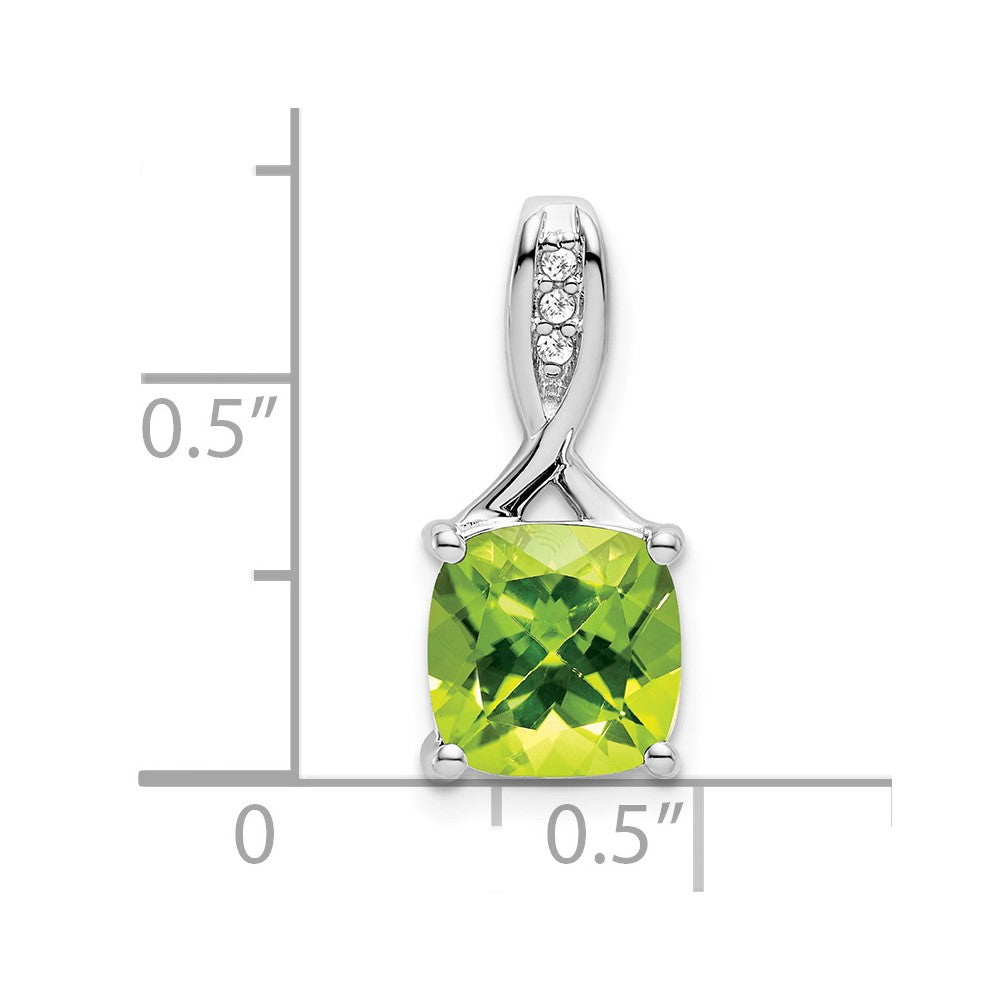 14k White Gold Cushion Peridot and Diamond Pendant (1.15 grams)