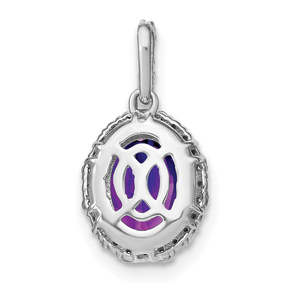 14k White Gold Oval Amethyst and Diamond Halo Pendant (1.25 grams)