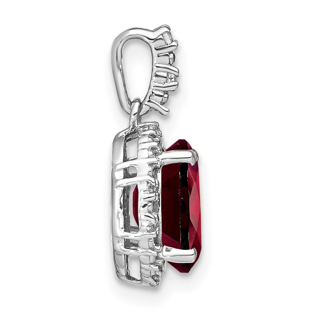 14k White Gold Oval Garnet and Diamond Halo Pendant (1.25 grams)