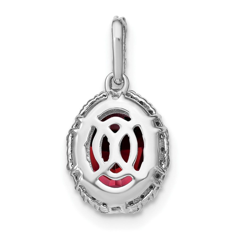14k White Gold Oval Garnet and Diamond Halo Pendant (1.25 grams)