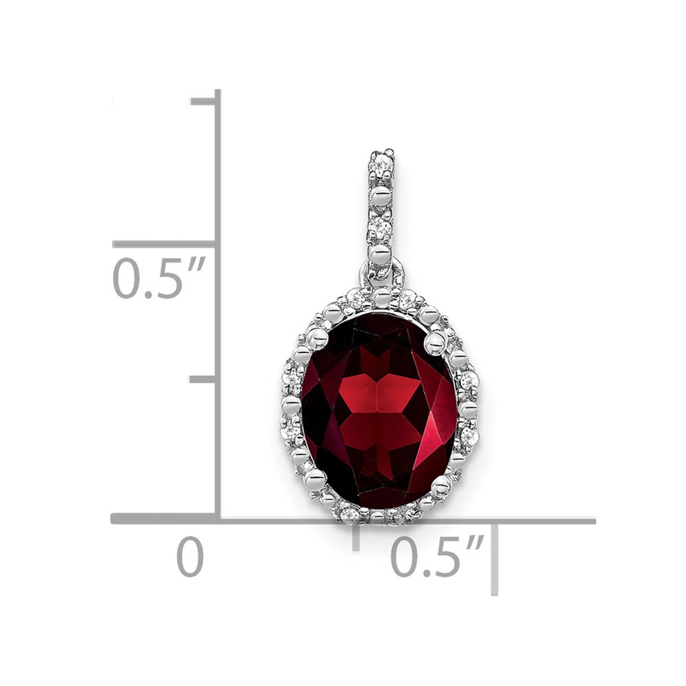 14k White Gold Oval Garnet and Diamond Halo Pendant (1.25 grams)