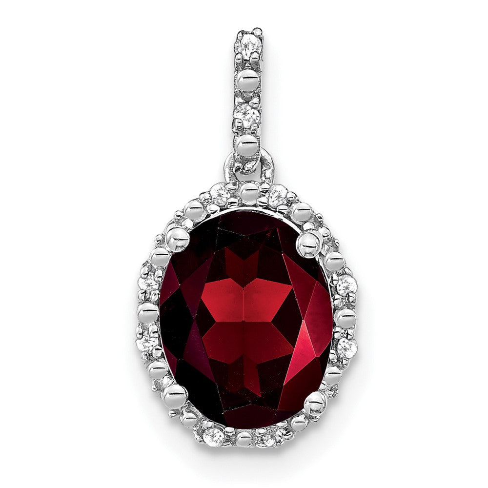 14k White Gold Oval Garnet and Diamond Halo Pendant (1.25 grams)