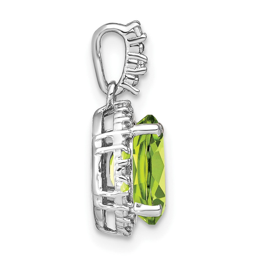 14k White Gold Oval Peridot and Diamond Halo Pendant (1.25 grams)