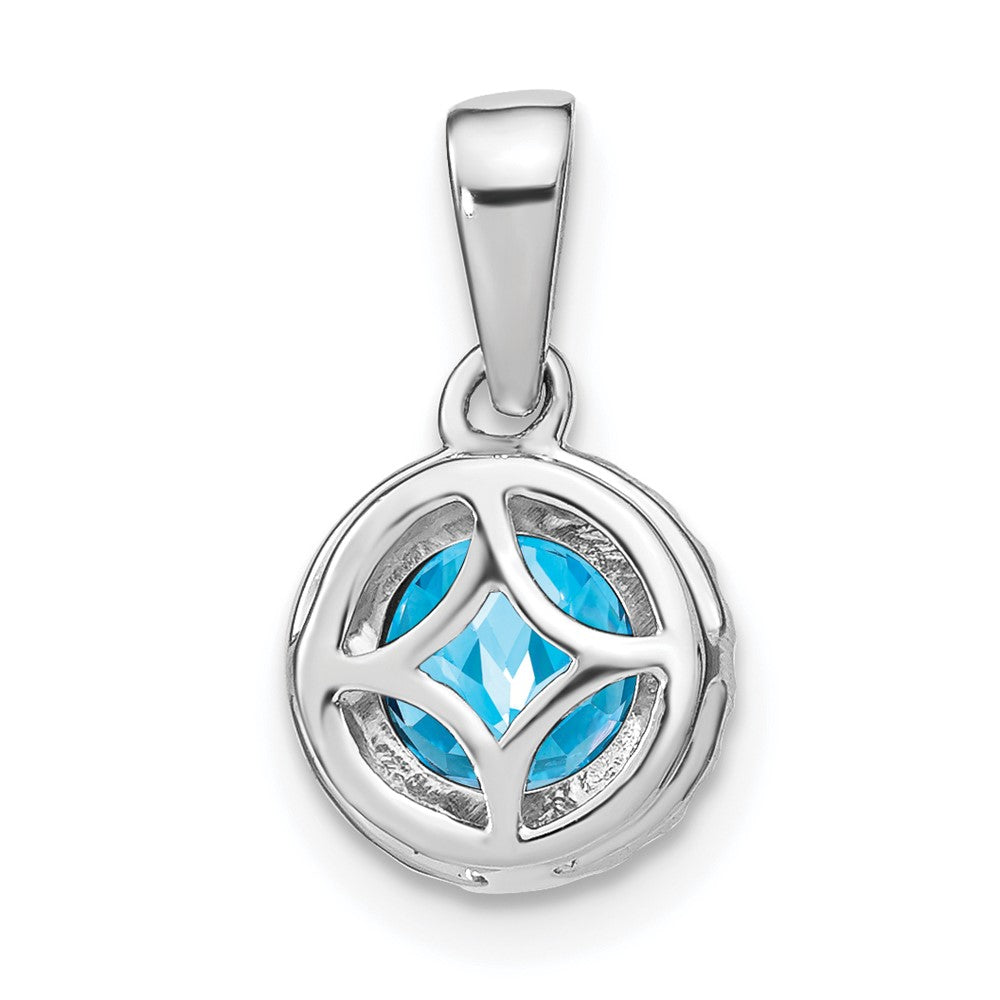 14k White Gold Blue Topaz and Diamond Halo Pendant (1.1 grams)