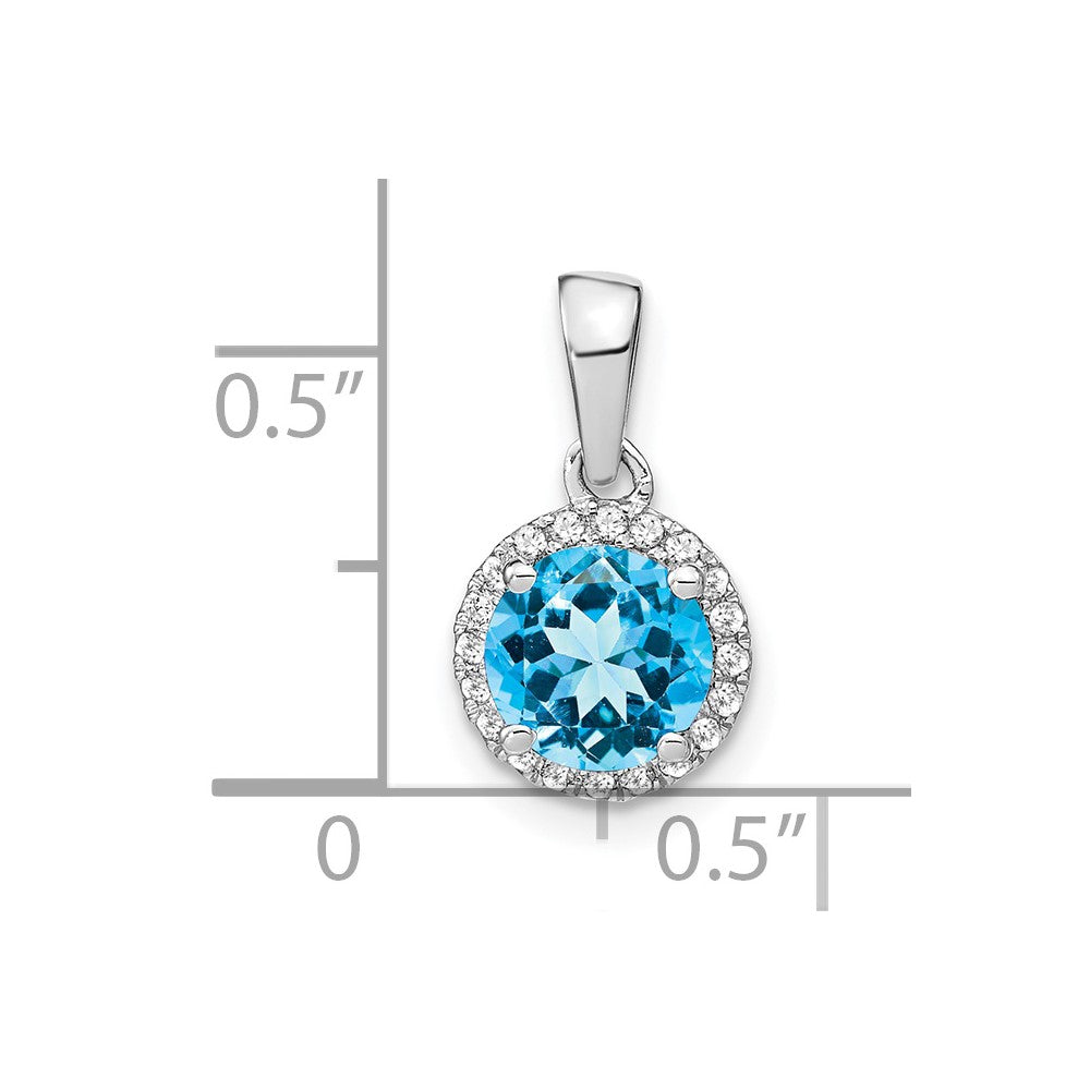14k White Gold Blue Topaz and Diamond Halo Pendant (1.1 grams)