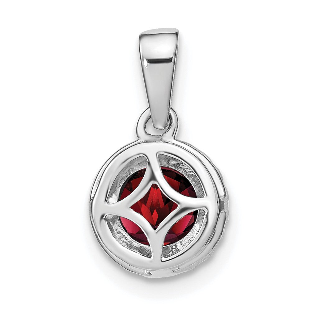 14k White Gold Garnet and Diamond Halo Pendant (1.1 grams)