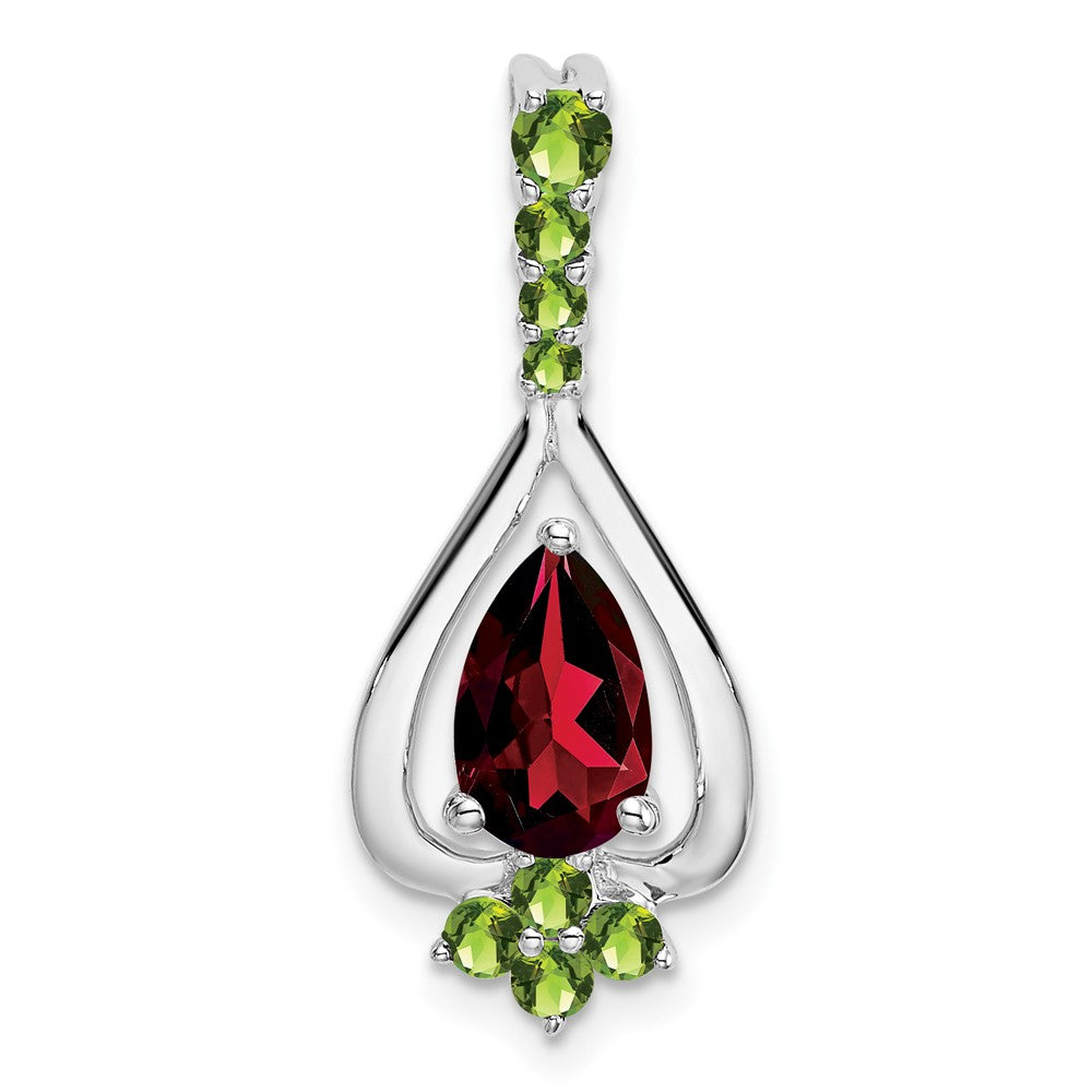 14k White Gold Pear Garnet and Peridot Pendant (1.5 grams)