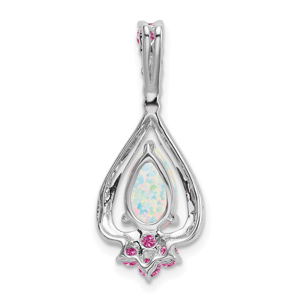 14k White Gold Pear Created Opal/Created Pink Sapphire Pendant (1.5 grams)