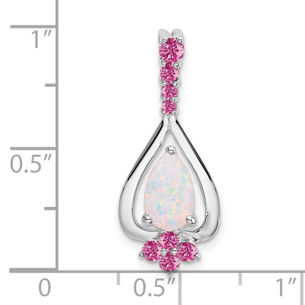 14k White Gold Pear Created Opal/Created Pink Sapphire Pendant (1.5 grams)