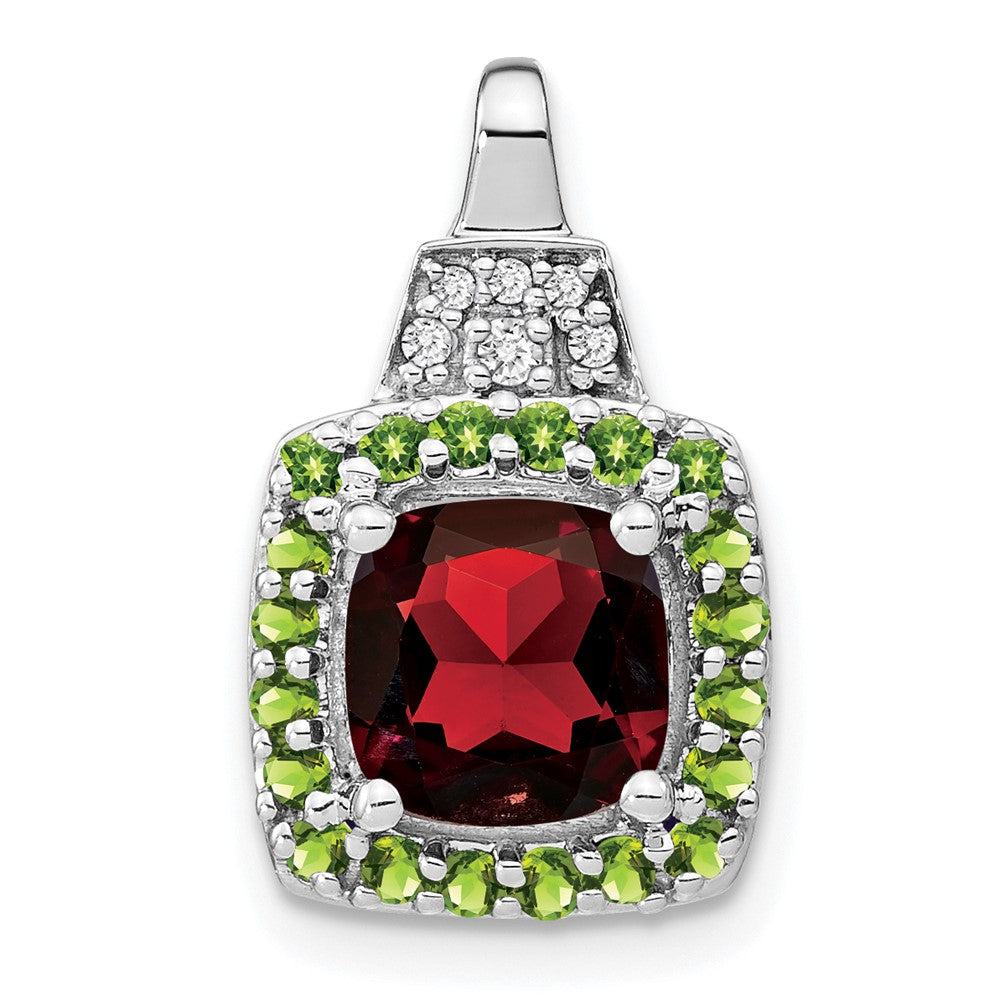 14k White Gold Garnet/Peridot/Diamond Pendant (2.35 grams)