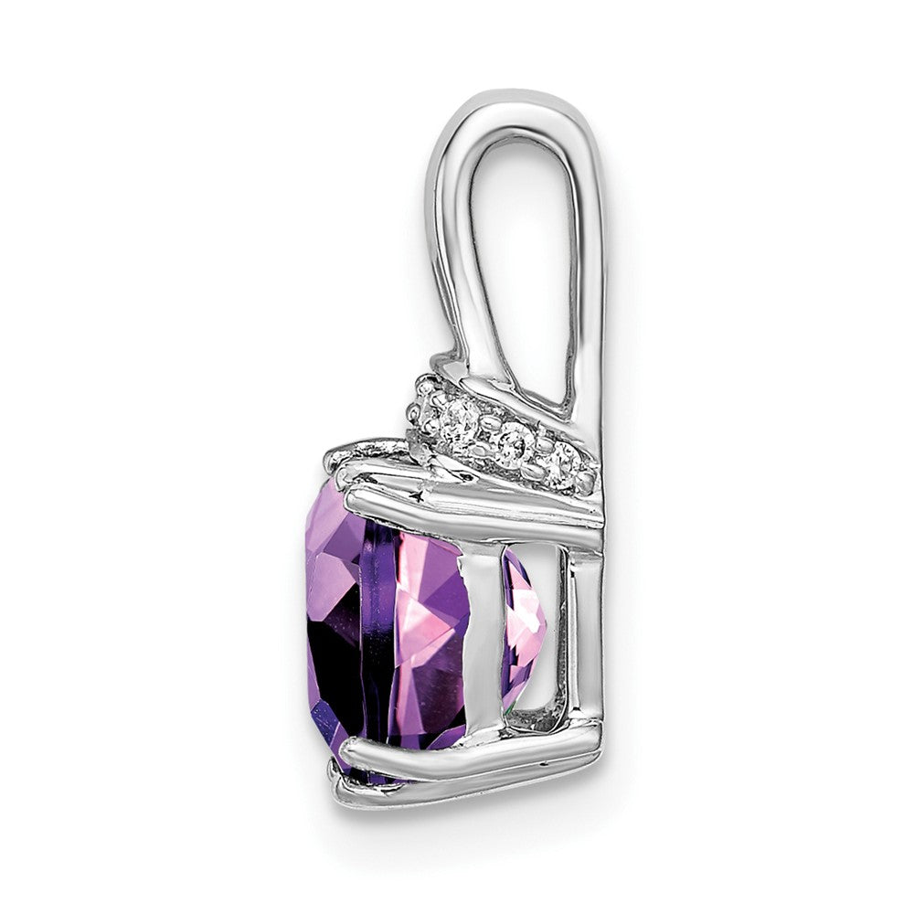 14k White Gold Cushion Amethyst and Diamond Pendant (1.1 grams)