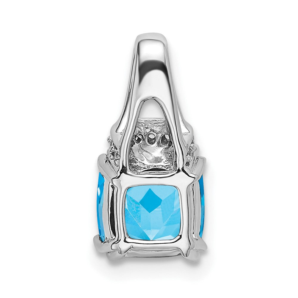 14k White Gold Cushion Blue Topaz and Diamond Pendant (1.1 grams)
