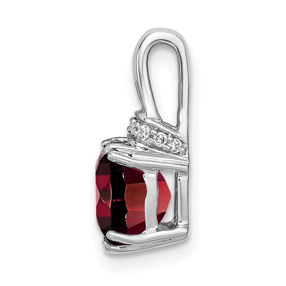 14k White Gold Cushion Garnet and Diamond Pendant (1.1 grams)