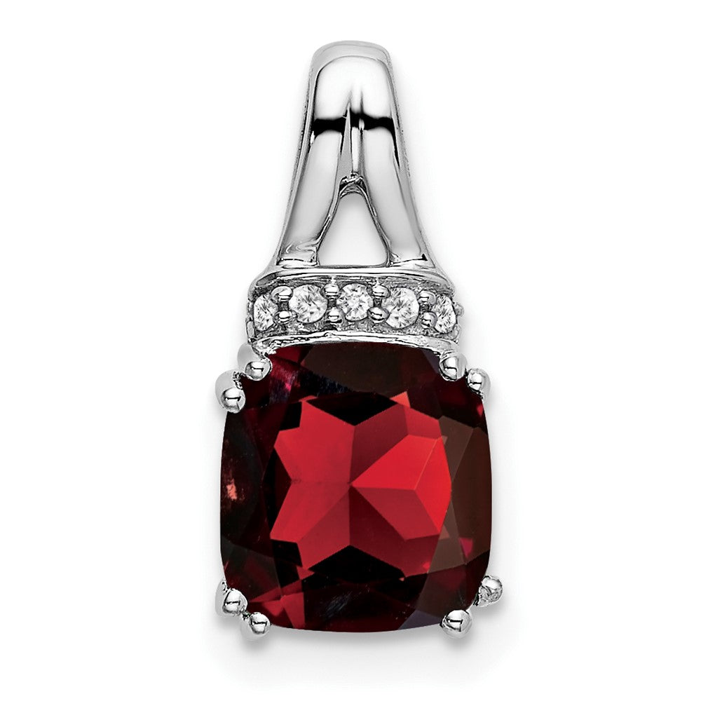 14k White Gold Cushion Garnet and Diamond Pendant (1.1 grams)