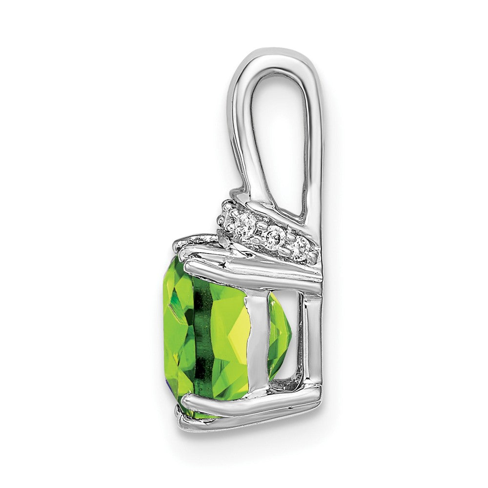 14k White Gold Cushion Peridot and Diamond Pendant (1.1 grams)