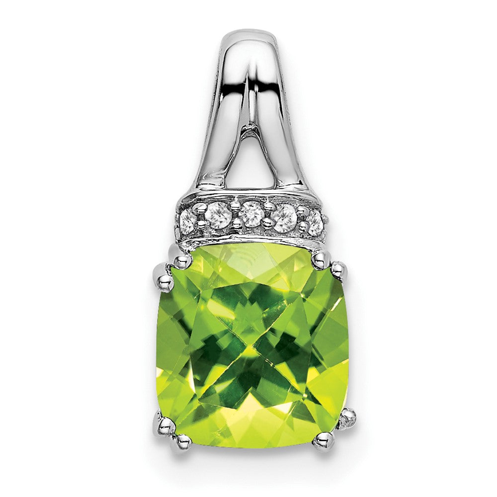 14k White Gold Cushion Peridot and Diamond Pendant (1.1 grams)