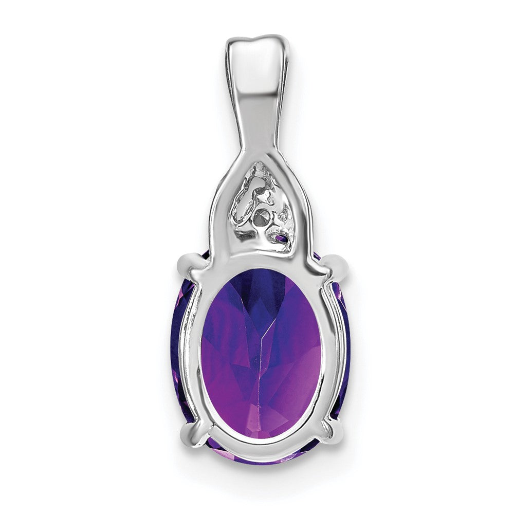 14k White Gold Oval Amethyst and Diamond Pendant (0.95 grams)