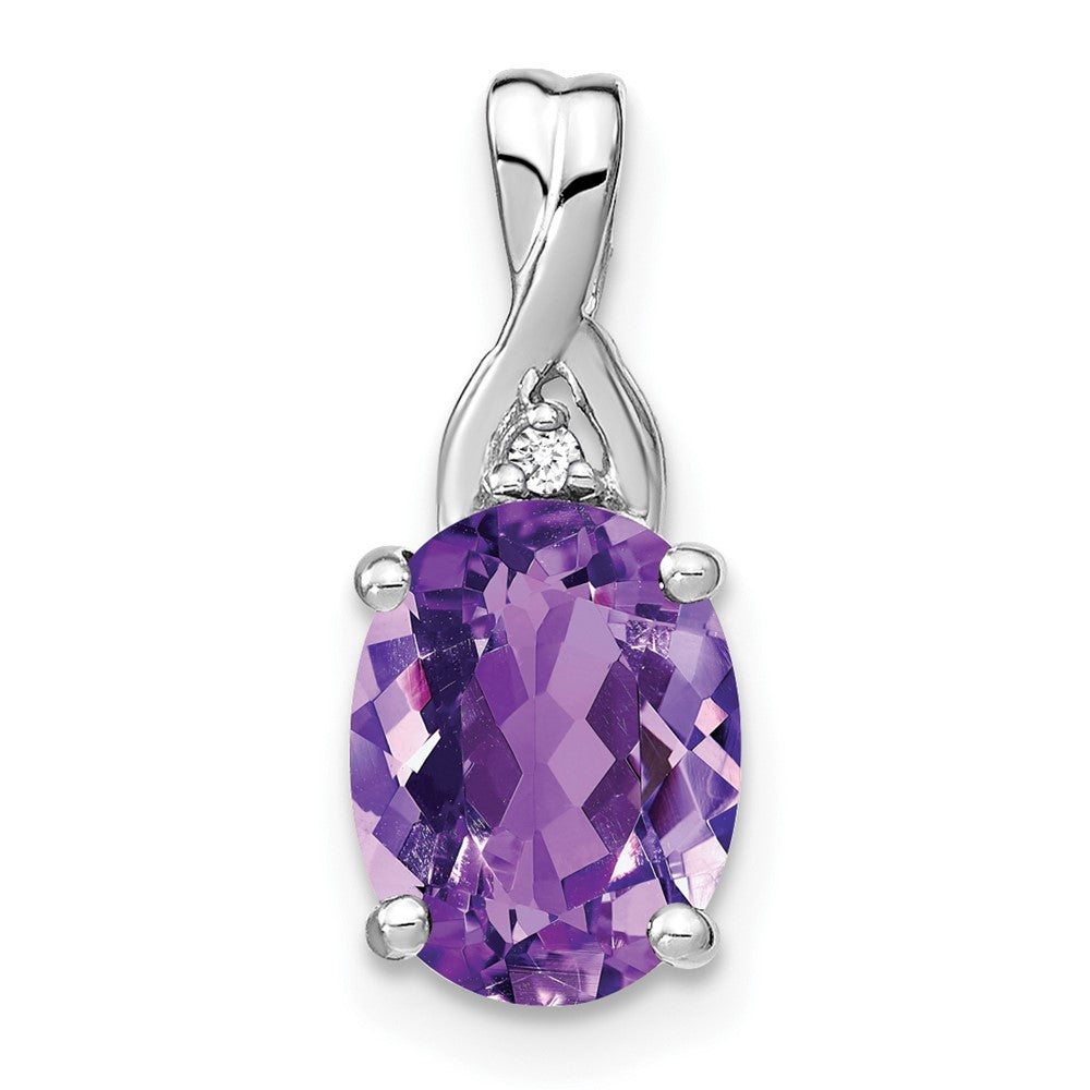 14k White Gold Oval Amethyst and Diamond Pendant (0.95 grams)
