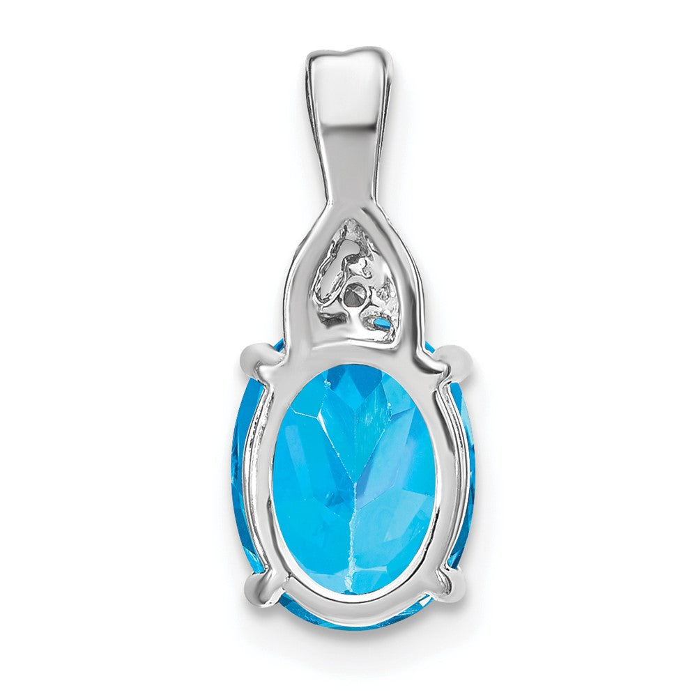 14k White Gold Oval Blue Topaz and Diamond Pendant (0.95 grams)