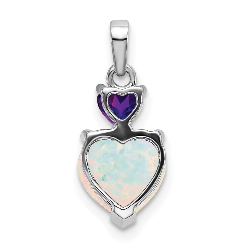14k White Gold Heart Created Opal and Amethyst Pendant (0.85 grams)