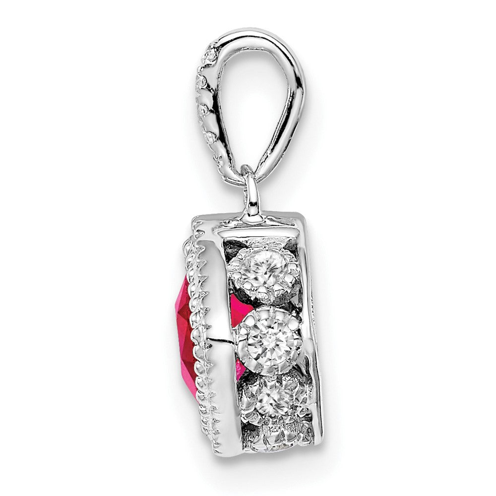 14k White Gold Cushion Ruby and Diamond Pendant (1.1 grams)
