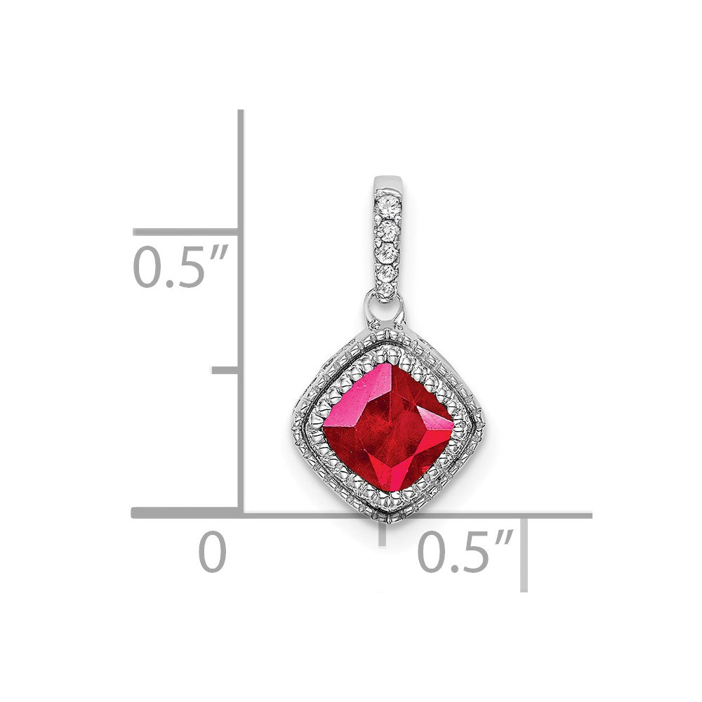 14k White Gold Cushion Ruby and Diamond Pendant (1.1 grams)