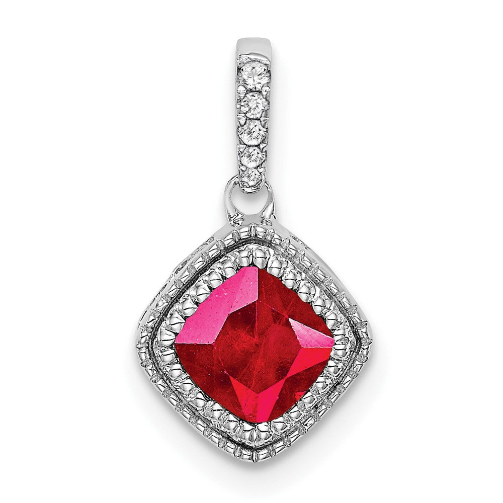 14k White Gold Cushion Ruby and Diamond Pendant (1.1 grams)