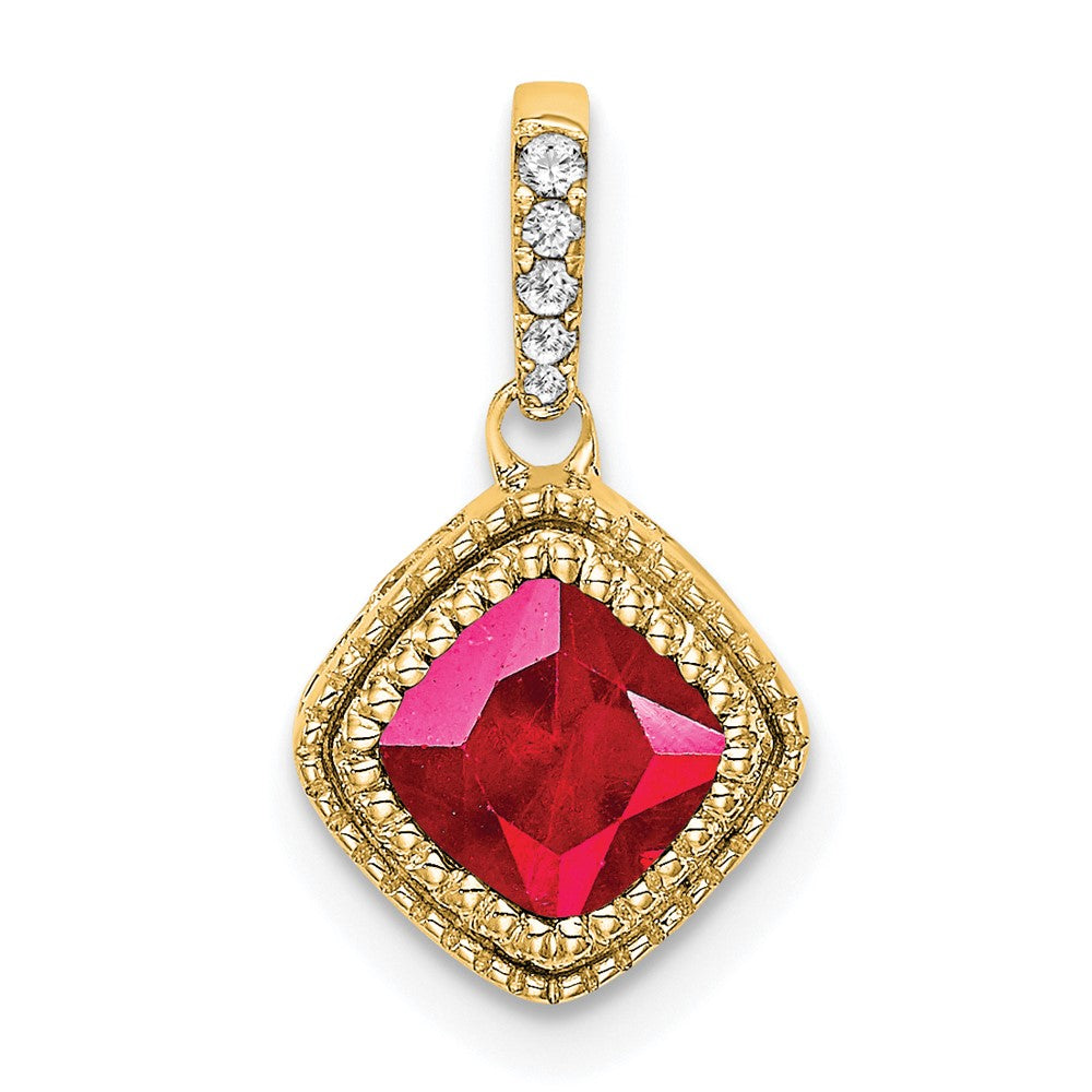 14k Cushion Ruby and Diamond Pendant (1.1 grams)