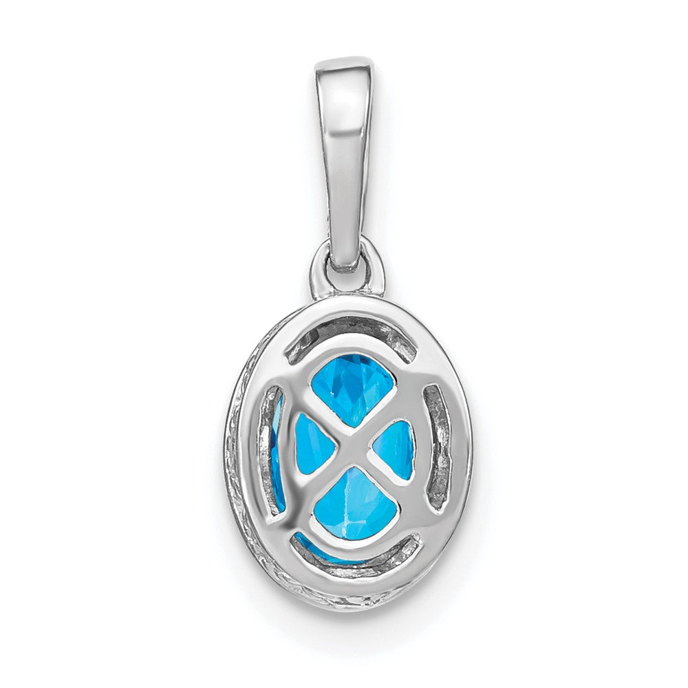 14k White Gold Oval Blue Topaz and Diamond Pendant (1.2 grams)
