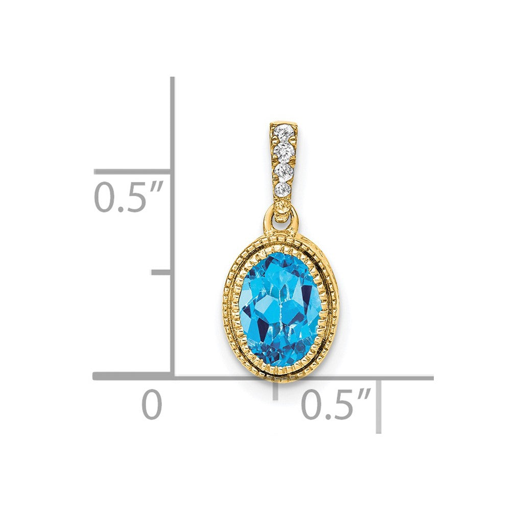 14k Oval Blue Topaz and Diamond Pendant (1.2 grams)
