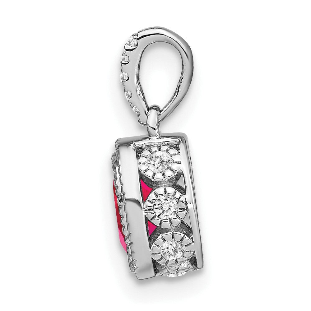 14k White Gold Oval Ruby and Diamond Pendant (1.15 grams)