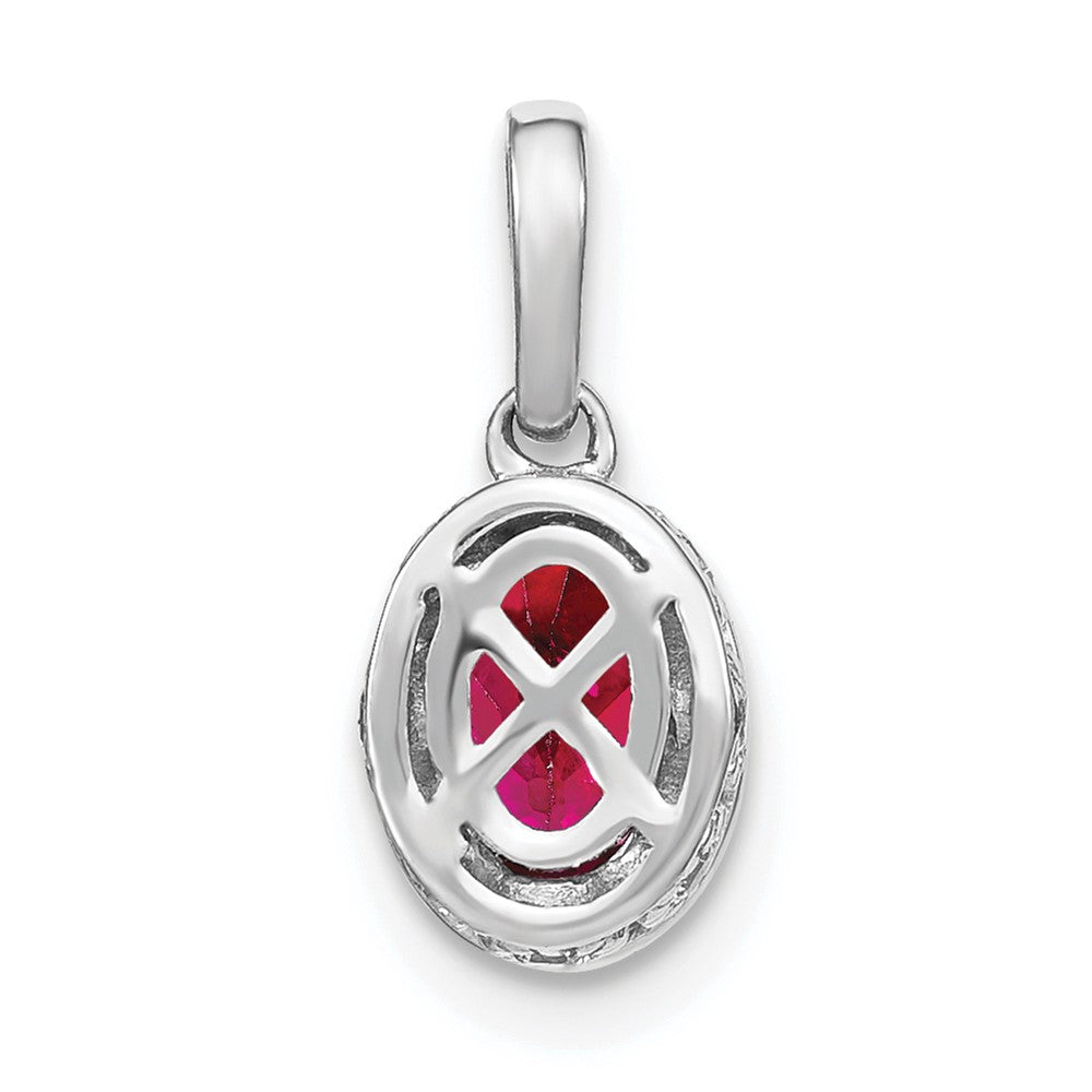 14k White Gold Oval Ruby and Diamond Pendant (1.15 grams)