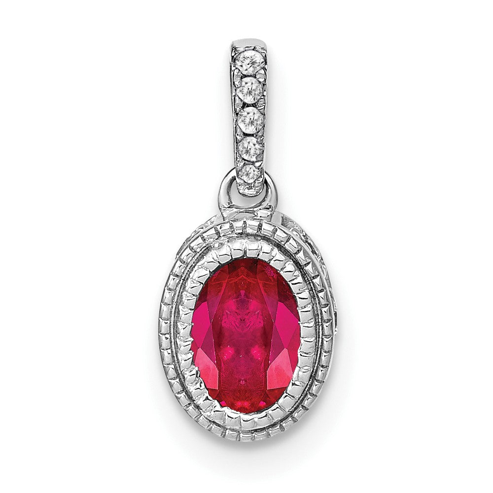 14k White Gold Oval Ruby and Diamond Pendant (1.15 grams)