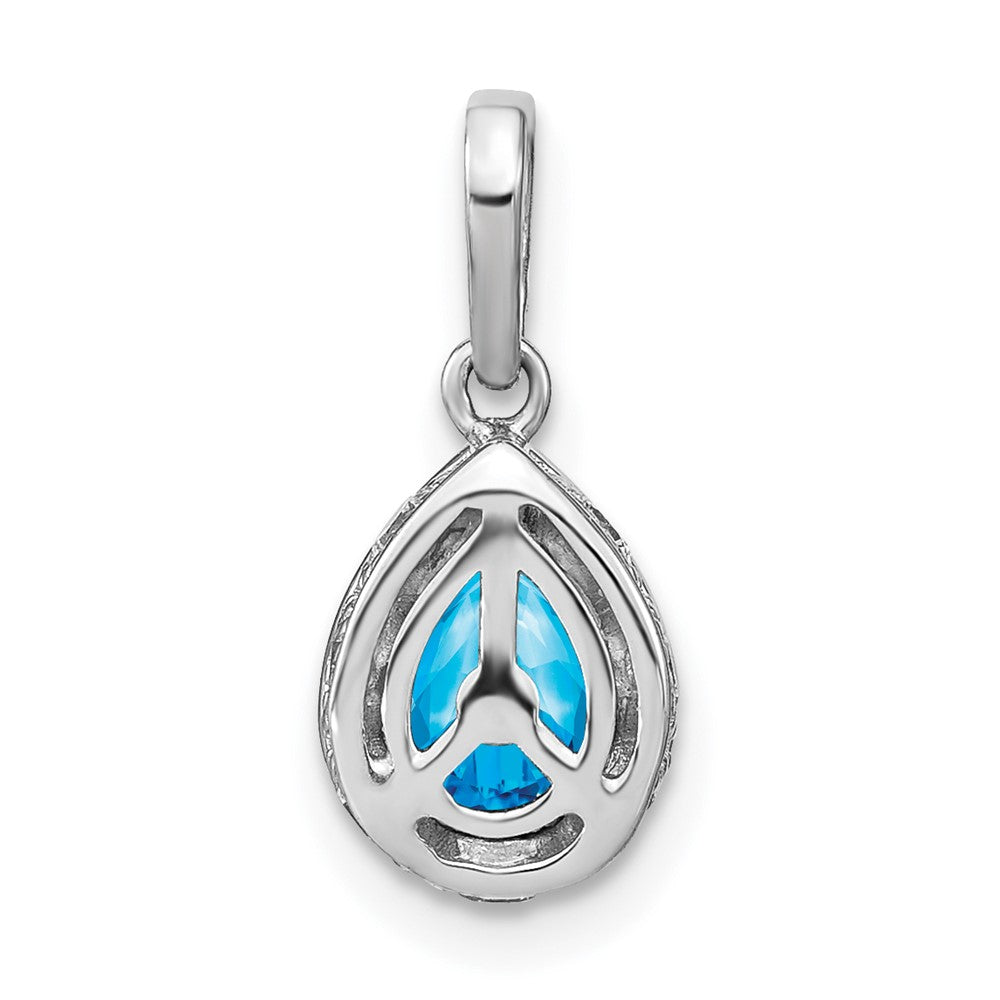 14k White Gold Pear Blue Topaz and Diamond Pendant (1.25 grams)