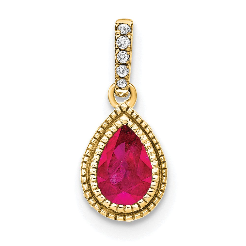 14k Pear Ruby and Diamond Pendant (1.05 grams)
