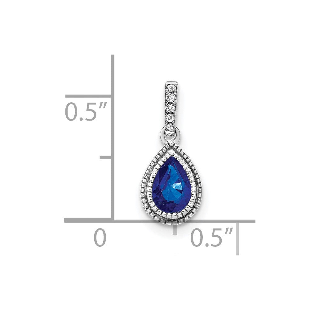 14k White Gold Pear Sapphire and Diamond Pendant (1.05 grams)