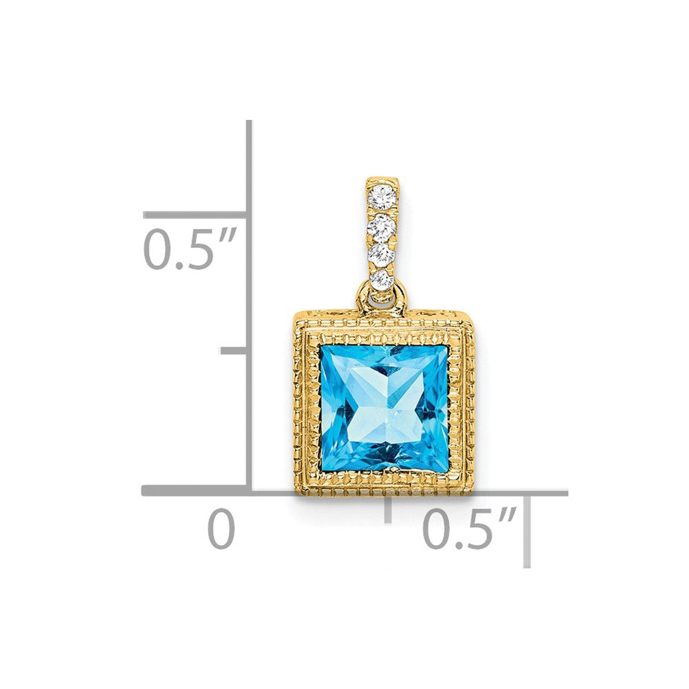 14k Square Blue Topaz and Diamond Pendant (1.55 grams)