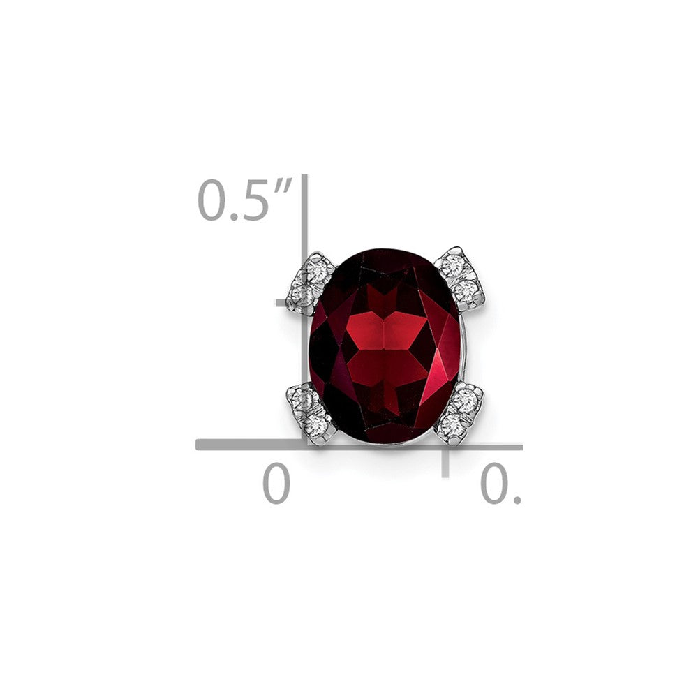 14k White Gold Oval Garnet and Diamond Chain Slide (1 grams)