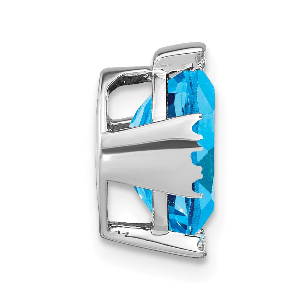 14k White Gold Oval Blue Topaz and Diamond Chain Slide (1.4 grams)