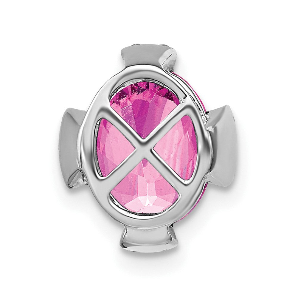 14k White Gold Oval Created Pink Sapphire and Diamond Chain Slide (1.4 grams)