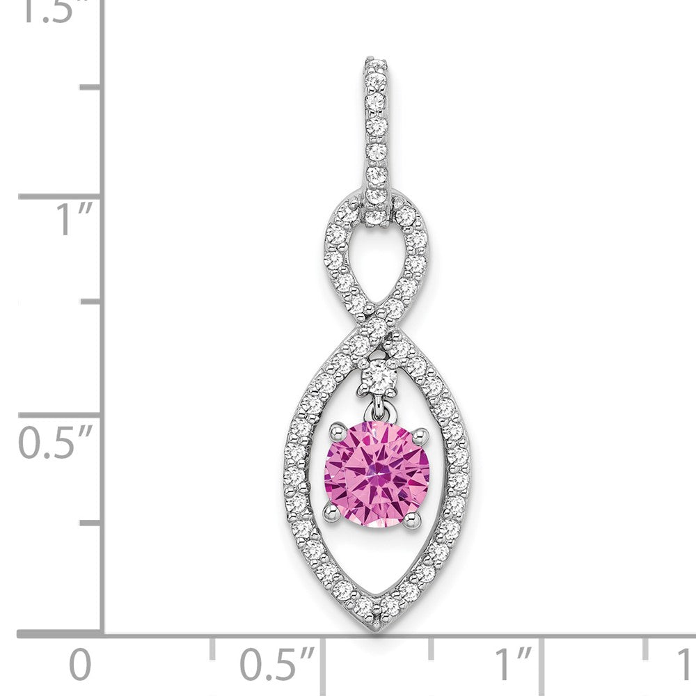 14k White Gold Created Pink Sapphire and Diamond Pendant (2 grams)
